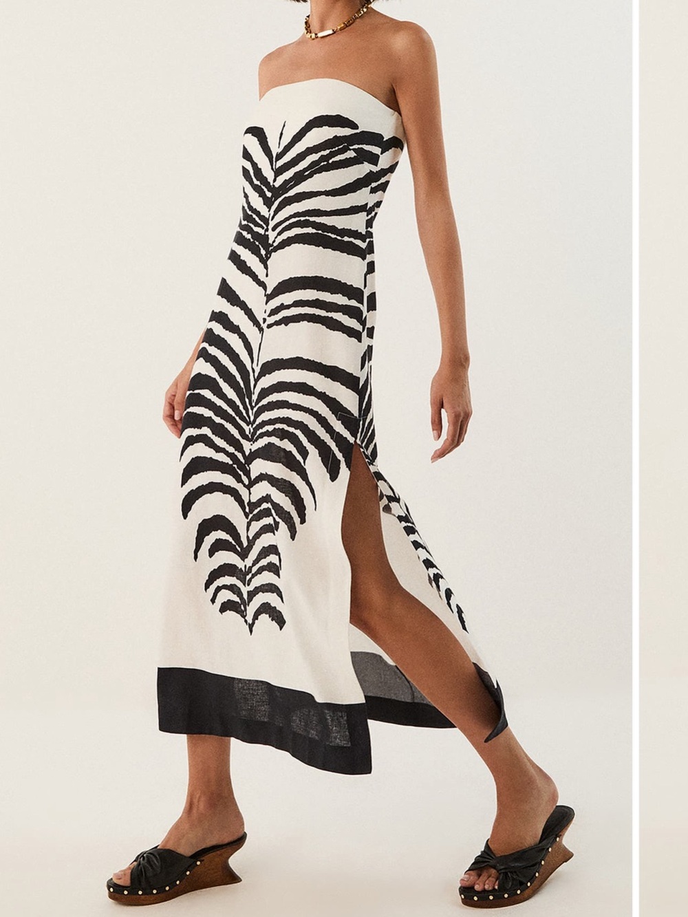 ViX Paula Hermanny Penelope Print Strapless Linen Blend Dress Black Whire